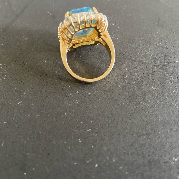 Cocktail ring, aqua marine and simulated diamonds - Picture 2 of 3